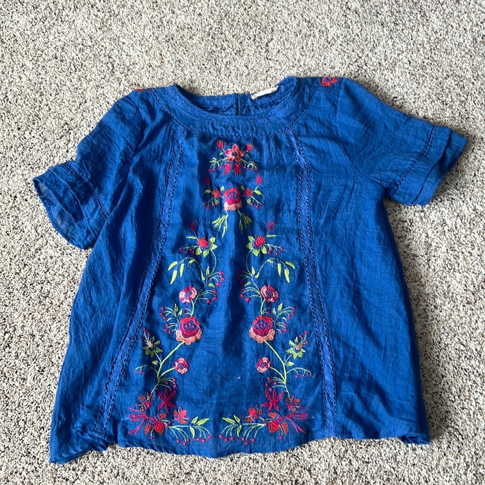 Blue Floral Embroidered Blouse